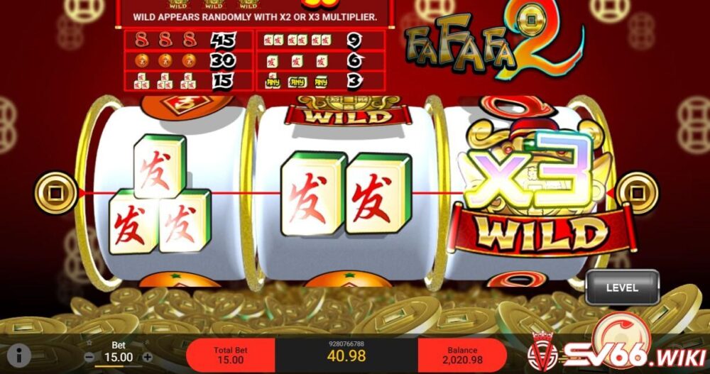 Fafafa 1+2 SV66 là một trò chơi slot với thiết kế gồm 3 cuộn, 1 dòng